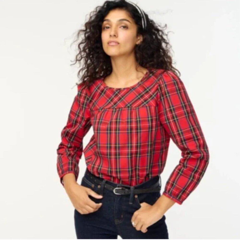 J. Crew Tartan Cotton Poplin Top L